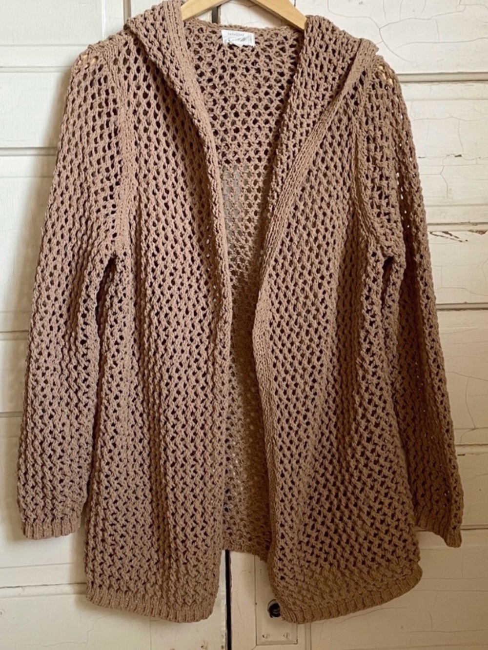 Nicole Miller Artelier Hooded Open Weave Cardigan